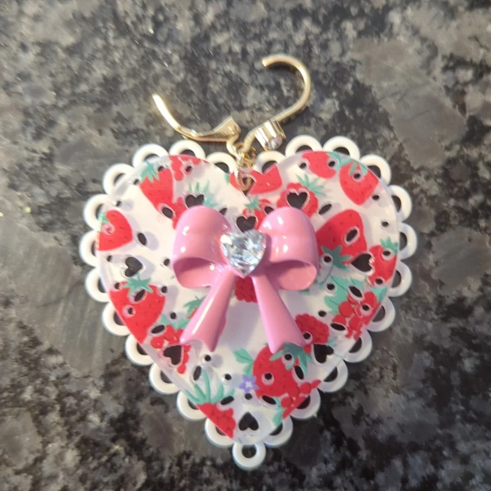 Betsey Johnson Pink and Red Heart Earrings - Picture 6 of 6